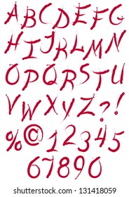 Vector ink alphabet with letters,punctuation marks and signs, like written by ink
