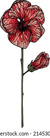 Vector ink blooming red flower