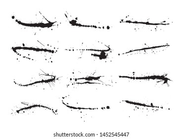 Vector ink blot grunge stripes set. Realistic black stains. Handmade design elements. Vector illustration