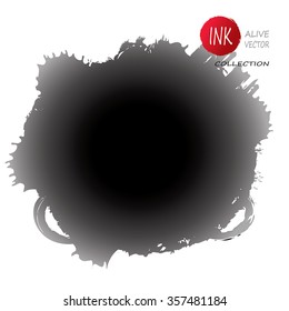 Vector ink blotch and wash background - black ink splashes drop. Grunge ink or watercolor design element. Abstract shape, inspired by chinese or japanese ink painting. Digital clip art. Eps 10.