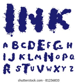 Vector ink blots alphabet on a white background