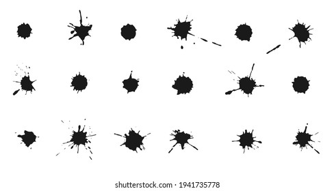 Vector Ink blots and splashes. Collection of handdrawn blobs, drops and spatters