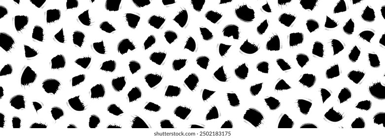 Vector ink brush abstract seamless pattern. Endless bold brush stroke texture. Hand painted Black and white Korean, Chinese, Japanese ink brush strokes. Isolated grungy elements. Monochrome background