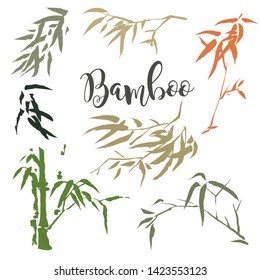Vector Ink brush bamboo leaves and branches . Bamboo logo vector. 