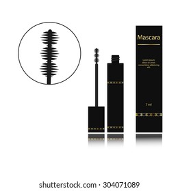 Vector ink with brush and black packaging decorated with gold  stripes. Elegant and discreet.
