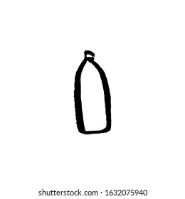 Vector ink brush illustration of plastic bottle isolate on white background. Eco, plastic free concept, save the ocean template