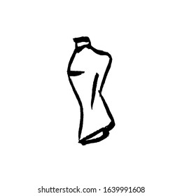 Vector ink brush illustration of plastic bottle. Plastic crumpled package isolate on white background. Eco, plastic free concept, save the ocean collection template