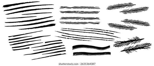 Vector Ink Brush Stroke Set – Grunge Hand Drawn Lines, Abstract Scribble Elements, Paint Texture Streaks, Artistic Drawing Brushes for Design, Illustration, Comic and Tattoo Projects