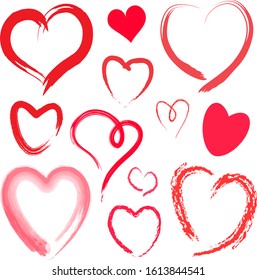 Vector Ink Drawing Love Heart Shape Valentine Clip Art Illustration Set Isolated Elements White Background