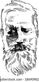 vector ink drawing of male character with mustache and beard with front view