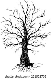 Vector ink drawing tree, hand drawn  illustration