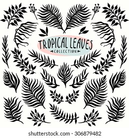 Vector ink drawn leaves collection. Design elemets set for creating banners, cards, invitations, flyers and more.