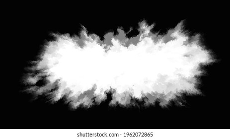 Vector Ink drop. Round, ragged inkblot slowly spreads out from the center. Gradient transition from light to dark on black background. Watercolor blob. 2d illustration.