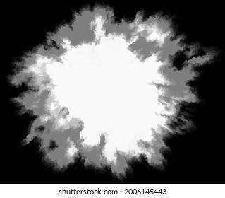 Vector Ink drop. Round, ragged inkblot slowly spreads out from the center. Gradient transition from light to dark on black background. Watercolor blob. 2d illustration.