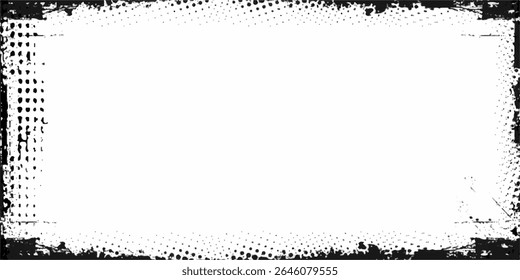 Vector ink frame border and halftone dot pattern Grunge poster design featuring abstract geometric shapes, paint splashes, and a distressed texture	