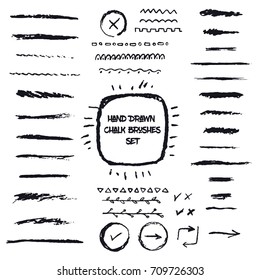 Vector ink grunge brushes, dividers and borders set. Hand drawn ink brush strokes for natural hand made design.