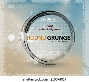 Vector ink grunge circle frame. Brush stroke circle texture for buttons. Vector illustration. Abstract colorful grunge. Design print for t-shirt