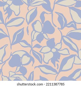 Vector ink hand drawing flower illustration seamless repeat pattern
