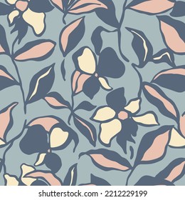 Vector ink hand drawing flower illustration seamless repeat pattern