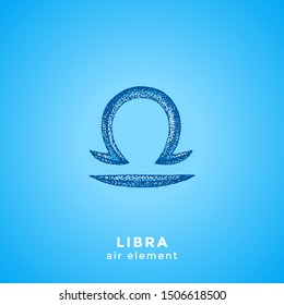 vector ink hand drawn dotwork tattoo style vintage design Libra zodiac sign air element illustration isolated blue background
