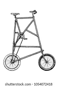 Vector ink hand drawn illustration of tall bike in vintage engraved style.