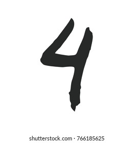 Vector ink hand drawn number fouro black on white hand written 4
