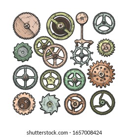 Vector ink hand drawn set of gear wheels. isolated on white.