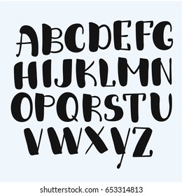 Vector Ink hand written latin alphabet. Sans uppercase letters. Object isolated on white background for your poster and print