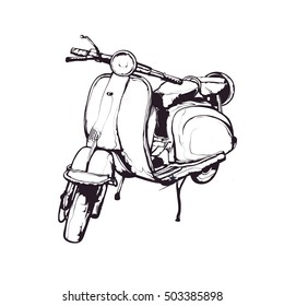 Ilustración de tinta vectorial, gráficos de mano - scooter antiguo