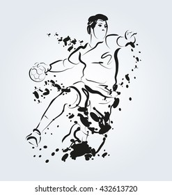 Vector ink illustration of handball player