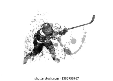 Vector ink illustration of hockey player