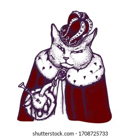 Carácter de gato King con tinta vectorial con bong