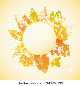 Vector ink leaf autumn template design card round frame table invitations background