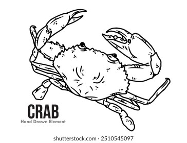 Desenho de arte de linha de tinta vetorial de caranguejo sobre fundo branco