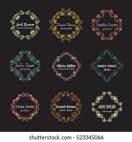 Vector ink  logo template collection. Flower, floral hand sketched shapes for branding design.