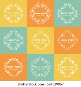 Vector ink  logo template collection. Flower, floral hand sketched shapes for branding design.