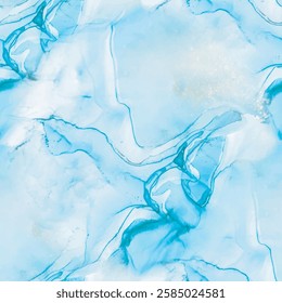 Vector Ink Marble. Alcohol Ink Canvas. Foil Marble Watercolor. Gold Sea Paint. Blue Oriental Background. Metal Bronze Texture. Modern Seamless Ink Painting. Water Pastel Background. Luxury Watercolor