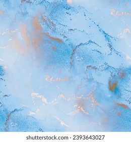 Vector Ink Marble. Blue Marble Background. Gold Seamless Watercolor. Ocean Copper Glitter. Foil Ink Paint. Alcohol Ink Marble. Ocean Elegant Watercolor. Trendy Abstract Art Template. Luxury Watercolor