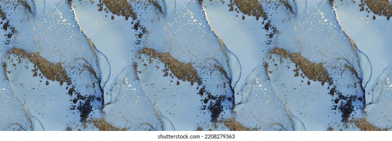 Folie Vektor Tinte Marmor. Kupferfarbener Hintergrund. Luxuriöse abstrakte Malerei. Blauer Kunstmaler. Flüssigkeitsnahtlose Textur. Goldmarmor Wasserfarbe. blauer abstrakter Hintergrund. Weißer Alkohol-Tintenfisch-Marmor.