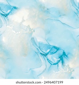 Vector Ink Marble. Foil Oriental Background. Ocean Elegant Watercolor. Liquid Abstract Art Template. Metal Golden Repeat. Gold Sea Paint. Blue Marble Watercolor. Alcohol Ink Marble. Vector Watercolor