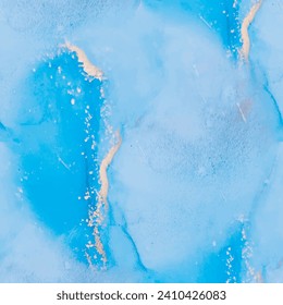 Vector Ink Marble. Modern Seamless Ink Template. Foil Sea Paint. Shiny Bronze Texture. Blue Gradient Watercolor. Watercolor Marble. Light Elegant Watercolor. Gold Marble Background. Luxury Alcohol Ink