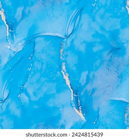 Vector Ink Marble. Trendy Abstract Art Template. Metal Copper Texture. Blue Marble Background. Foil Gradient Watercolor. Alcohol Ink Canvas. Gold Ink Paint. Ocean Elegant Background. Modern Watercolor