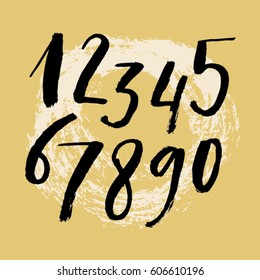 Vector Ink Numbers. Watercolor hand drawn Numbers. Calligraphy Numbers.