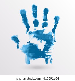 Vector ink paint human hand or handprint on white background. Painted hands, colorful fun. Creative, funny and artistic illustration.