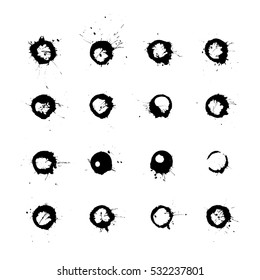 Vector ink and paint textures set. Grungy hand drawn round prints and spots.