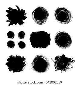 Vector ink and paint textures set. Grungy hand drawn paint backgrounds