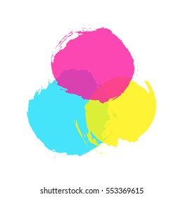 Vector ink painted circles on white background. Rough textures.