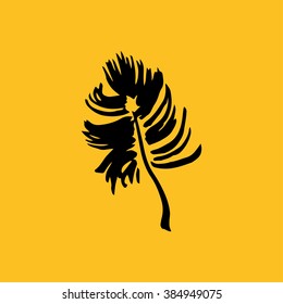 Vector ink palm icon. Tropical palm tree on orange background. Decoration element. Palm doodle in hand drawn style. Tropical leaf palm icon. Tourist holiday decoration element. Black tropical leaf.