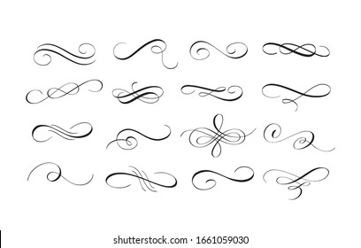 Vector ink pen calligraphy swirl flourishes set