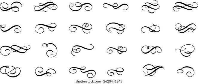 Vector ink pen calligraphy swirl and flourishes set